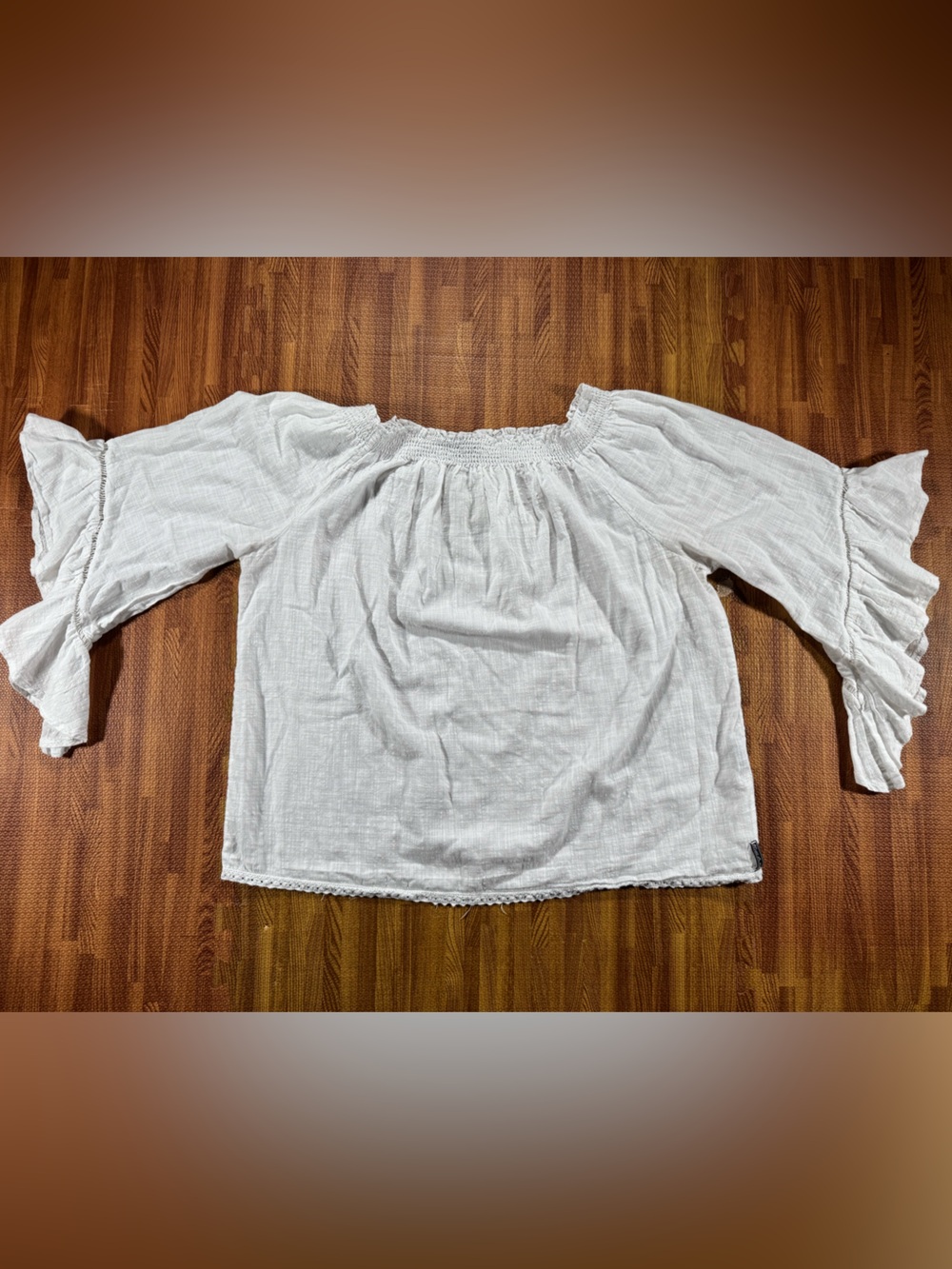 White Off-Shoulder Peasant Chemise with Ruffle Sleeves